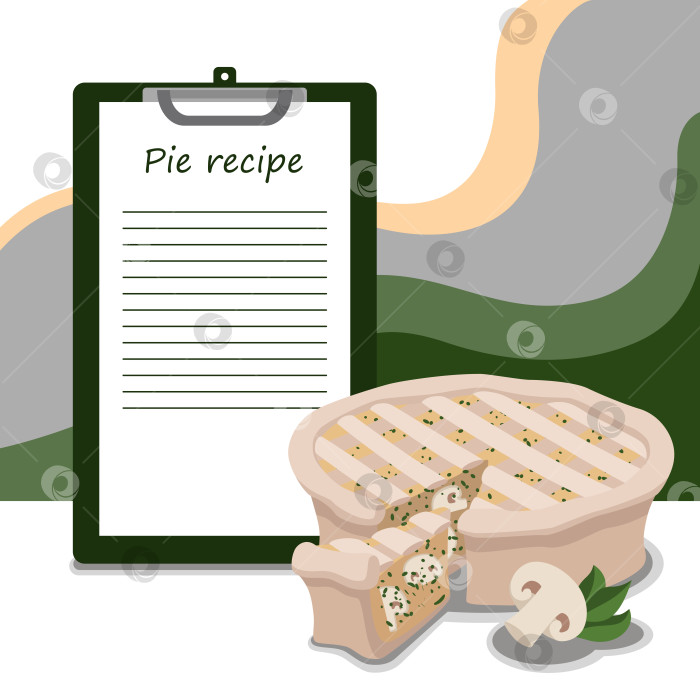 Скачать Шаблон рецепта для пирога с грибами и зеленью место для написания строчек готовый пирог фотосток Ozero