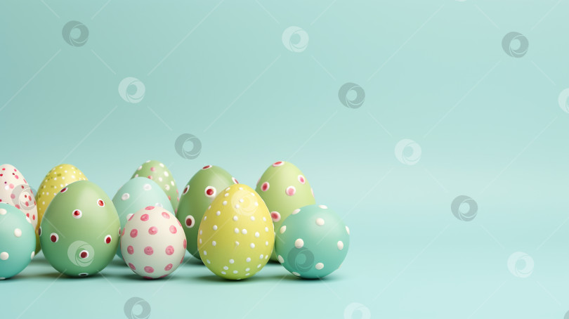 Скачать Красочно украшенные пасхальные яйца на зеленом фоне фотосток Ozero
