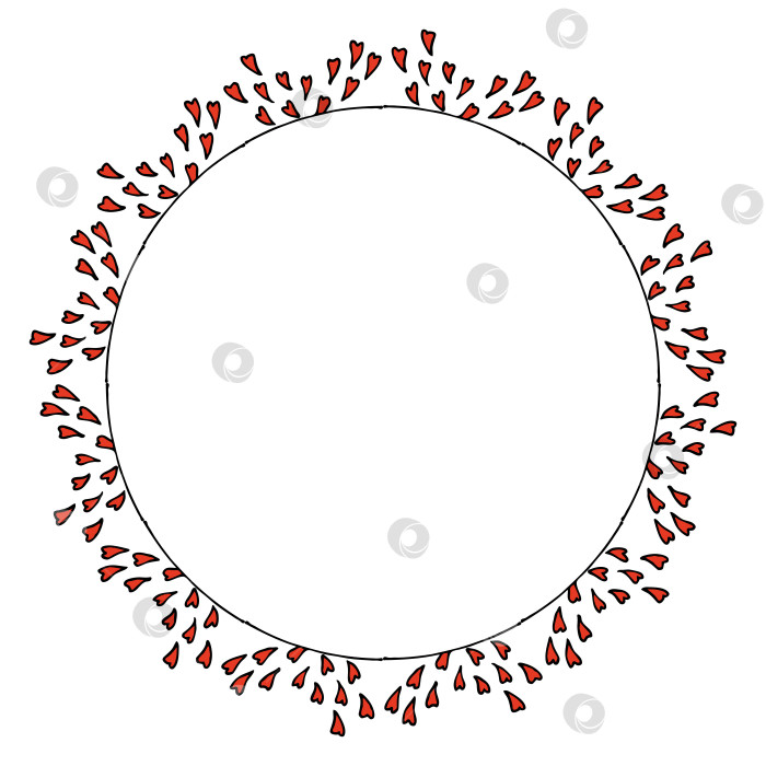 Скачать Круглая рамка с милыми красными сердечками на белом фоне. Векторное изображение. фотосток Ozero