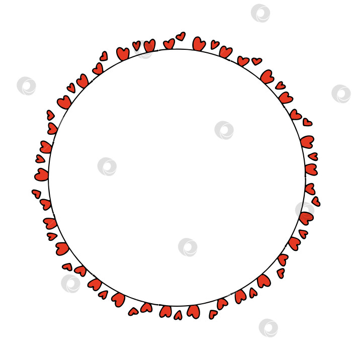 Скачать Круглая рамка с праздничными красными сердечками на белом фоне. Векторное изображение. фотосток Ozero