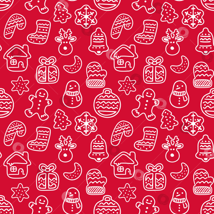 Скачать Рождественский красный бесшовный узор с элементами каракулей для бумаги, ткани, декора. фотосток Ozero