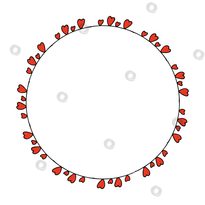 Скачать Круглая рамка с маленькими красными сердечками на белом фоне. Векторное изображение. фотосток Ozero