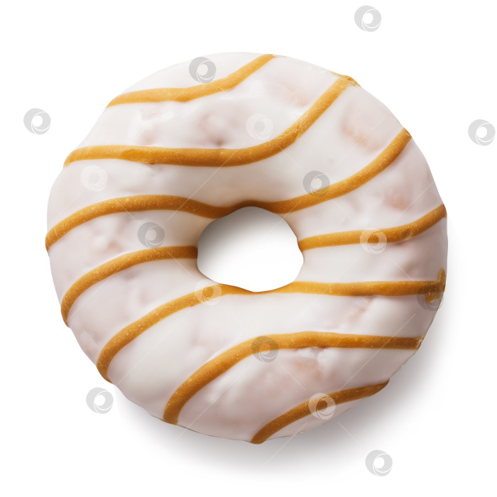 Скачать Пончик со свежей карамелью в глазури, выделенный на белом фоне, вид сверху фотосток Ozero