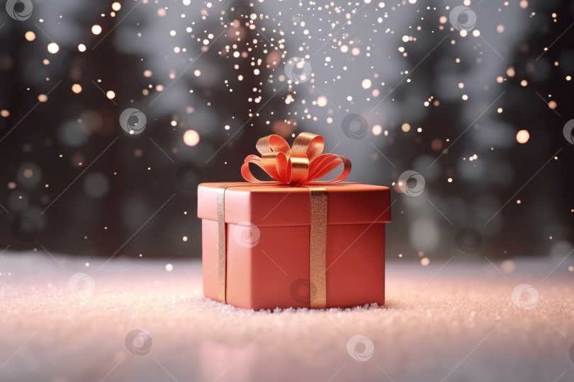 Скачать Подарочная коробка с лентой на открытом воздухе, концепция счастливого Рождества фотосток Ozero