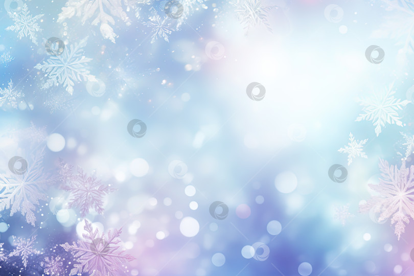 Скачать Рождественский фон со снежинками и эффектом боке. Фон празднования зимних праздников со снегом на размытом фоне. Сгенерированный искусственный интеллект. фотосток Ozero