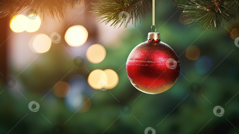 Скачать Рождественский шар для праздничной елки. Блестящая безделушка для зимних рождественских праздников. Сгенерированный искусственный интеллект. фотосток Ozero