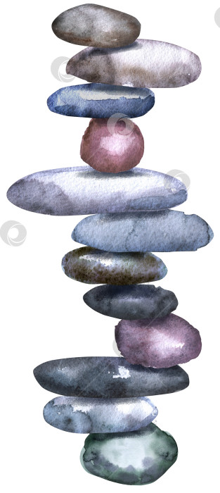 Скачать Акварельная картина, изображающая стопку плоских камешков фотосток Ozero