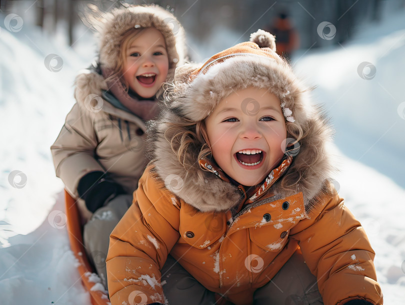 Скачать дети катаются со снежной горки фотосток Ozero