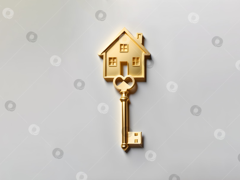 Скачать концепция новоселья, золотой ключик в форме дома с видом сверху, flatlay фотосток Ozero