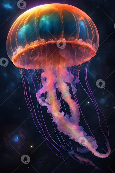 Скачать прозрачная разноцветная светящаяся медуза в космосе фотосток Ozero