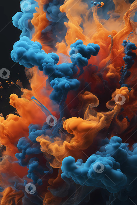 Скачать разноцветный дым на темном фоне, оранжевый и синий фотосток Ozero