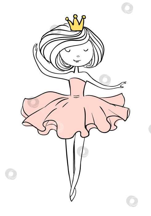 Скачать Нарисованный от руки красивый милый мультфильм об удивительной моднице. Танцующая принцесса фотосток Ozero