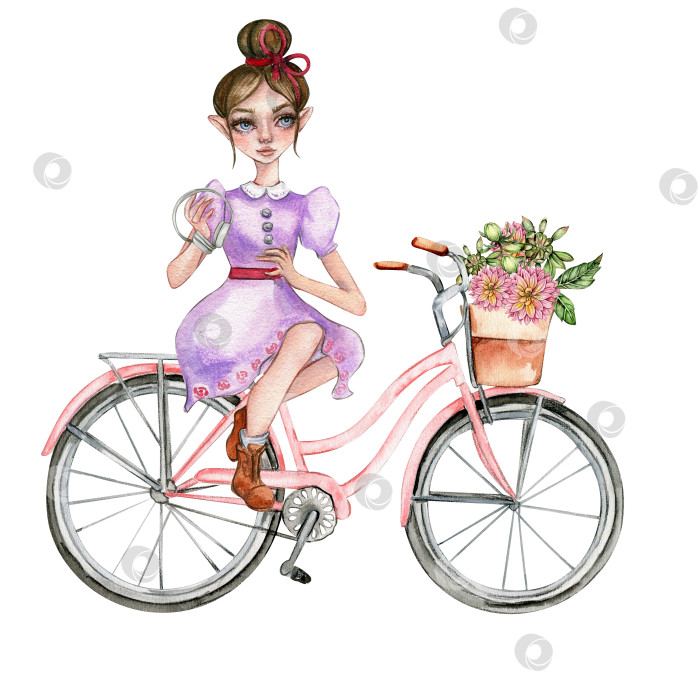 Скачать Композиция, изображающая маленькую девочку, сидящую на велосипеде. Модный ребенок. Иллюстрация моды. Дизайн для вечеринки в честь дня рождения ребенка, дня рождения, торта, оформления праздничных торжеств, плакатов, поздравительных открыток, приглашений. фотосток Ozero