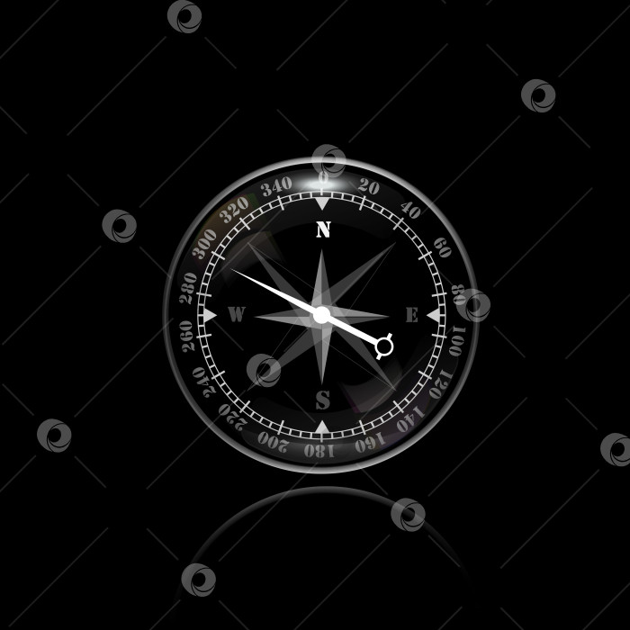 Скачать Трехмерный реалистичный компас, круглый с хромированным ободком. Векторная иллюстрация на черном фоне фотосток Ozero