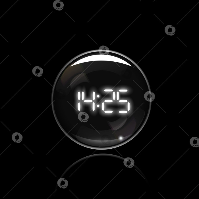 Скачать Трехмерные реалистичные цифровые часы, круглые, с хромированным безелем. Векторная иллюстрация на черном фоне фотосток Ozero