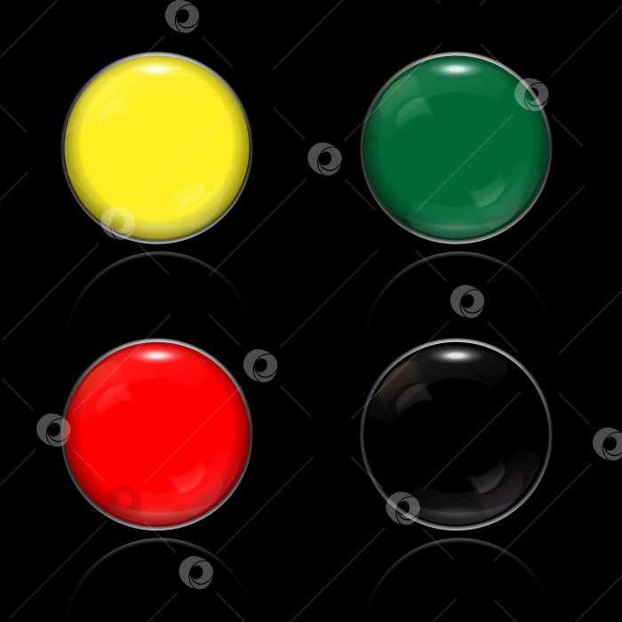 Скачать Реалистичный 3D набор круглых кнопок с хромированным ободком. Векторная иллюстрация на черном фоне фотосток Ozero