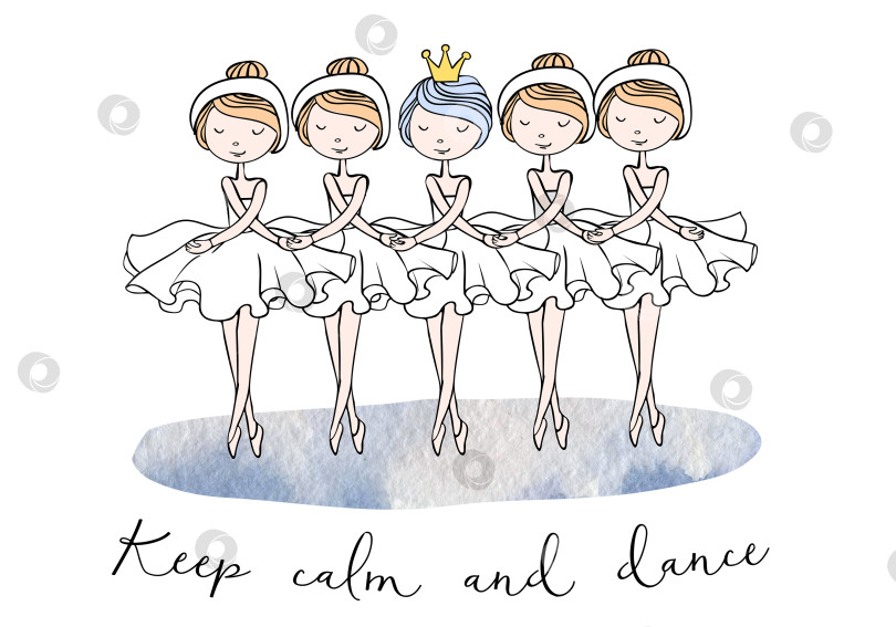 Скачать Танец маленьких лебедей. Маленькие милые мультяшные принцессы-балерины фотосток Ozero