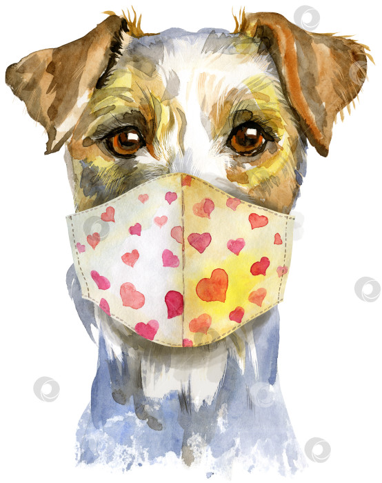 Скачать Акварельный портрет собаки породы эрдельтерьер в медицинской маске для лица фотосток Ozero