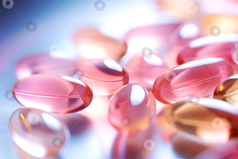 Скачать Таблетки Омега-3. Незаменимые добавки Омега-3: Блестящие гелевые капсулы для ежедневного поддержания здоровья и правильного питания. Омега-3 для детей, разноцветные блестящие витаминные таблетки для детей фотосток Ozero