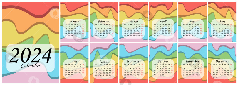 Скачать Календарь на 2024 год с радужным абстрактным фоном фотосток Ozero