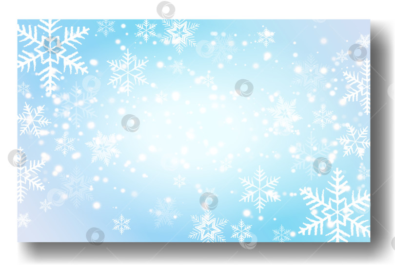 Скачать Симпатичная иллюстрация падающих снежных хлопьев. Замерзшие гранулы в виде снежинок в зимнее время. Обои с бело-бирюзовым небом в виде снегопада. Декабрьская тема с разбросанными снежинками. Пейзаж снежного урагана фотосток Ozero