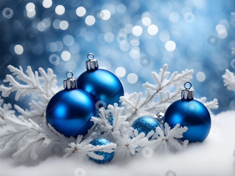 Скачать Новогодний фон, новогодний декор: синие шары на синем фоне с эффектом боке фотосток Ozero