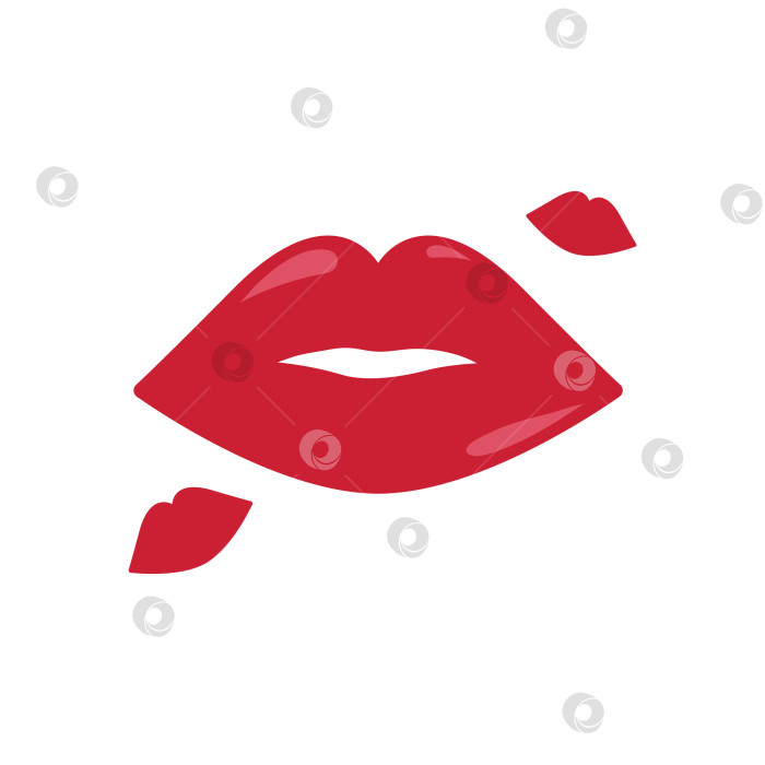 Скачать Красные женские губы, выделенные на белом фоне. Поцелуи губной помадой. Любовь, романтика, день святого Валентина векторная плоская иллюстрация фотосток Ozero
