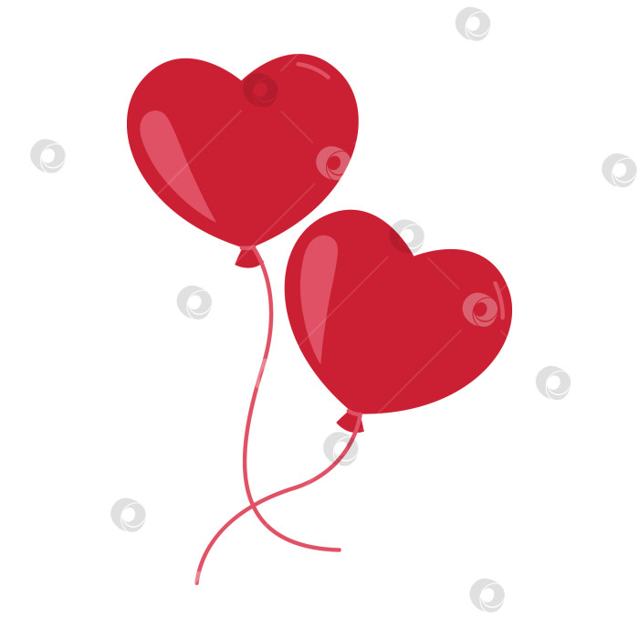 Скачать Два красных воздушных шара в виде сердечек, изолированных на белом фоне. Векторная плоская иллюстрация ко дню святого Валентина, свадьбе фотосток Ozero