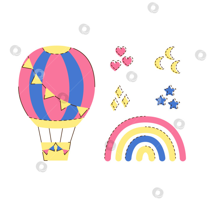 Скачать Аэростаты и радуга, изолированные на белом фоне. Клипарт с воздушными шарами. Детская векторная иллюстрация фотосток Ozero