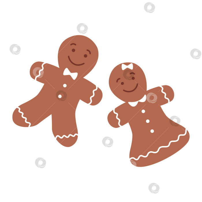 Скачать Пара печений с пряничными человечками, изолированных на белом фоне. Векторная плоская иллюстрация для зимы, праздника, Рождества, Нового года фотосток Ozero