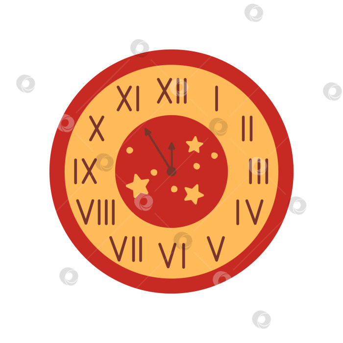 Скачать Рождественские настенные часы со звездами, выделенными на белом фоне. Часы обратного отсчета до Нового года. Римские цифры. Векторная плоская иллюстрация фотосток Ozero