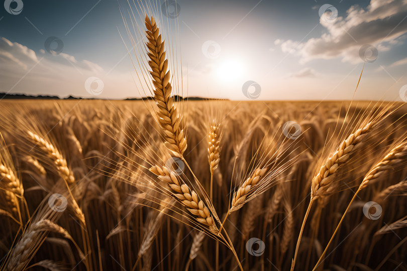 Скачать золотые колосья пшеницы в поле в лучах заката фотосток Ozero