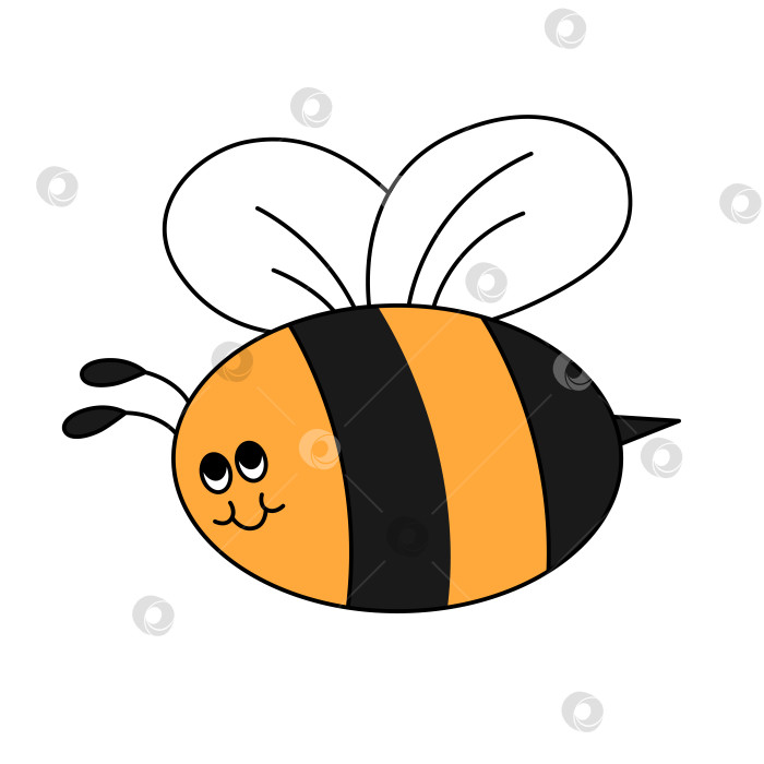 Скачать Ретро 70-х, заводная улыбающаяся пчелка. Мультяшный хиппи, изолированная векторная иллюстрация фотосток Ozero
