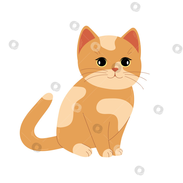 Скачать Симпатичный пятнистый оранжевый кот, изолированный на белом фоне. Векторная плоская иллюстрация фотосток Ozero
