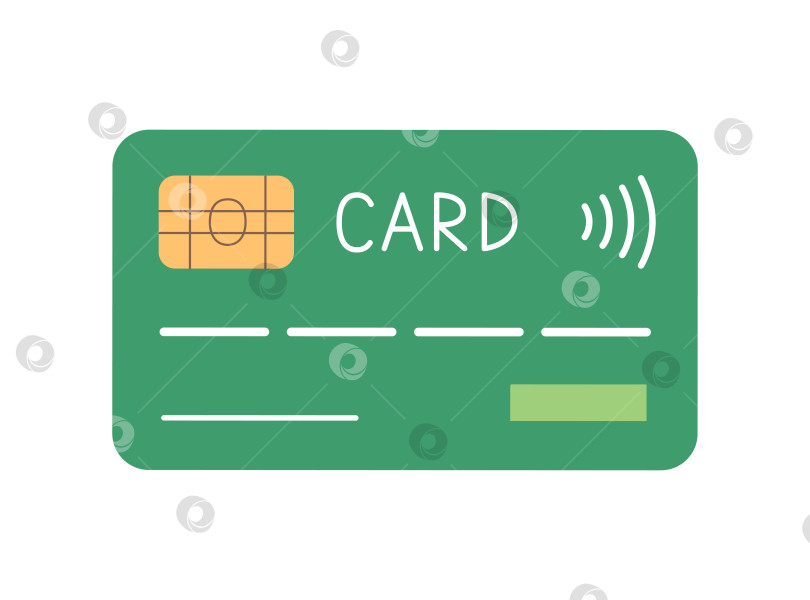 Скачать Кредитная карта с чипом в простом стиле, выделенная на белом фоне. Зеленая банковская карта. Безналичный расчет. Векторная плоская иллюстрация фотосток Ozero