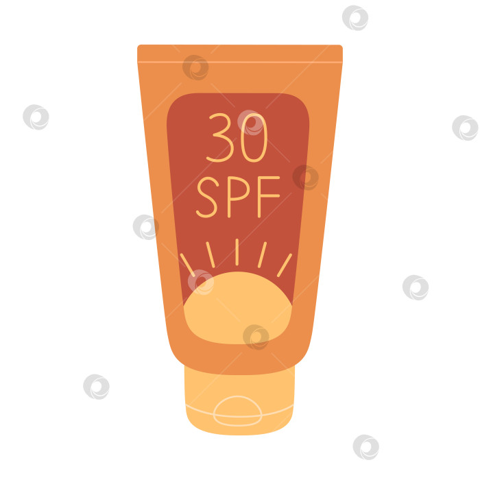 Скачать Солнцезащитный крем с 30 SPF в тюбике. Лосьон для загара, защита от ультрафиолета, уход за кожей. Векторная плоская иллюстрация в простом стиле, изолированная на белом фоне. фотосток Ozero