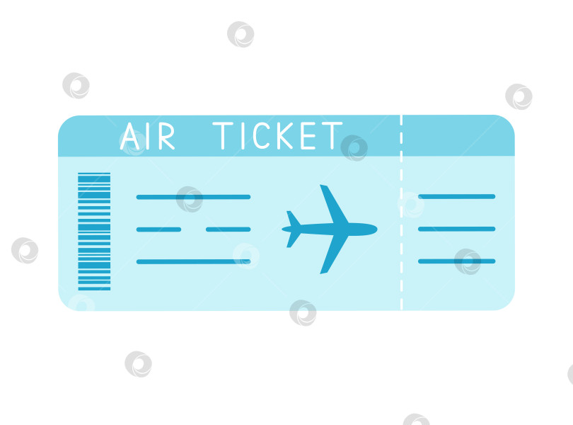 Скачать Авиабилет в простом стиле, выделенный на белом фоне. Синий посадочный талон со штрих-кодом и силуэтом самолета. Векторная плоская иллюстрация концепции путешествия фотосток Ozero