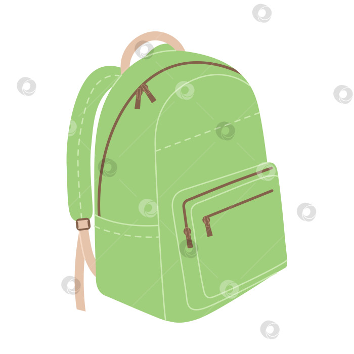Скачать Зеленый рюкзак в простом стиле, выделенный на белом фоне. Школьный ранец, дорожный рюкзак. Векторная плоская иллюстрация фотосток Ozero