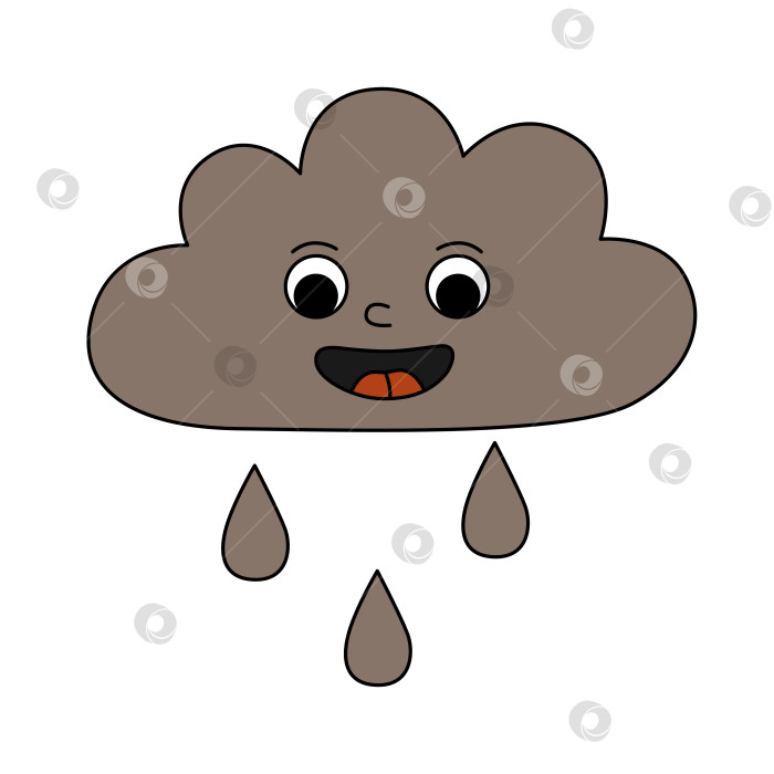 Скачать Ретро 70-х годов, веселый облачный персонаж с каплями дождя. Талисман дождя с эмоциональным лицом. Мультяшная изолированная векторная иллюстрация фотосток Ozero