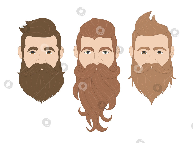 Скачать Набор брутальных бородатых мужских голов. Мужчины с модными стрижками и в стиле бороды и усов. Мужчина-хипстер. Концепция парикмахерской. Векторная иллюстрация, выделенная на белом фоне фотосток Ozero