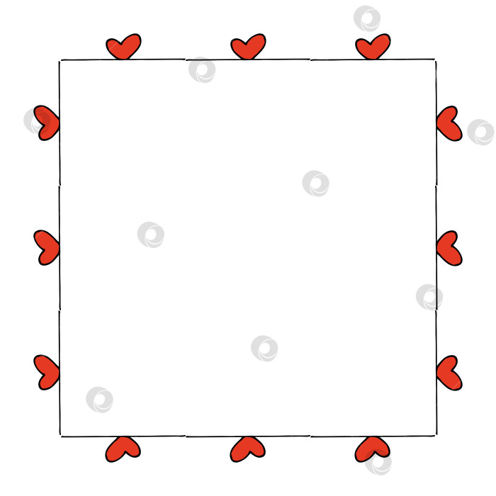 Скачать Квадратная рамка с красными сердечками на белом фоне. Векторное изображение. фотосток Ozero