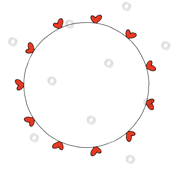 Скачать Круглая рамка с красными сердечками на белом фоне. Векторное изображение. фотосток Ozero