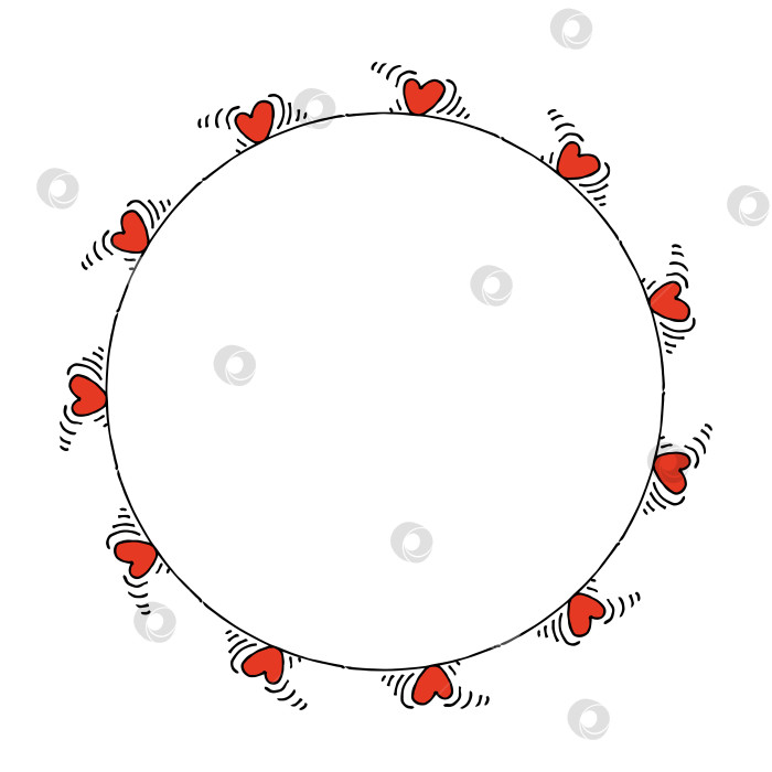 Скачать Круглая рамка со стильными красными сердечками на белом фоне. Векторное изображение. фотосток Ozero