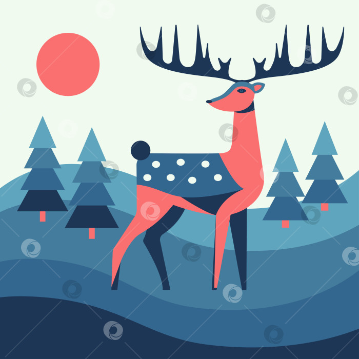 Скачать Рождественская поздравительная открытка с оленем фотосток Ozero