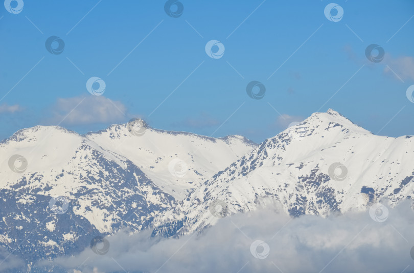 Скачать Заснеженный зимний пейзаж горнолыжного курорта, панорамный вид фотосток Ozero