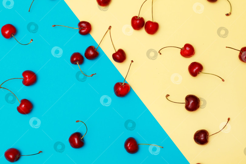 Скачать Красная вишня на желто-синем фоне фотосток Ozero