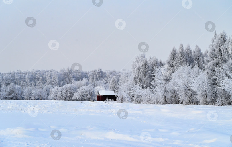 Дом зимой в лесу рисунок