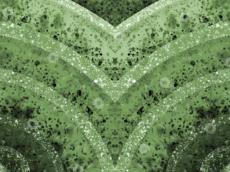 Скачать Абстрактный узор из параллельных пересекающихся дуг, пятен и штрихов на зеленом фоне. Иллюстрация. фотосток Ozero