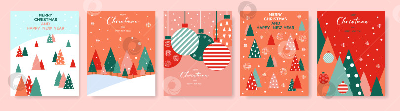 Скачать Набор поздравительных открыток на Рождество и Новый год. Концепции векторных иллюстраций для графического и веб-дизайна, баннеров социальных сетей. фотосток Ozero