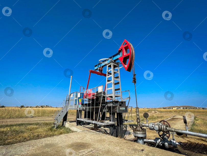 Скачать РОССИЯ, ТАТАРСТАН, 03 августа 2021 года: Нефтяной насос добывает нефть из скважины фотосток Ozero